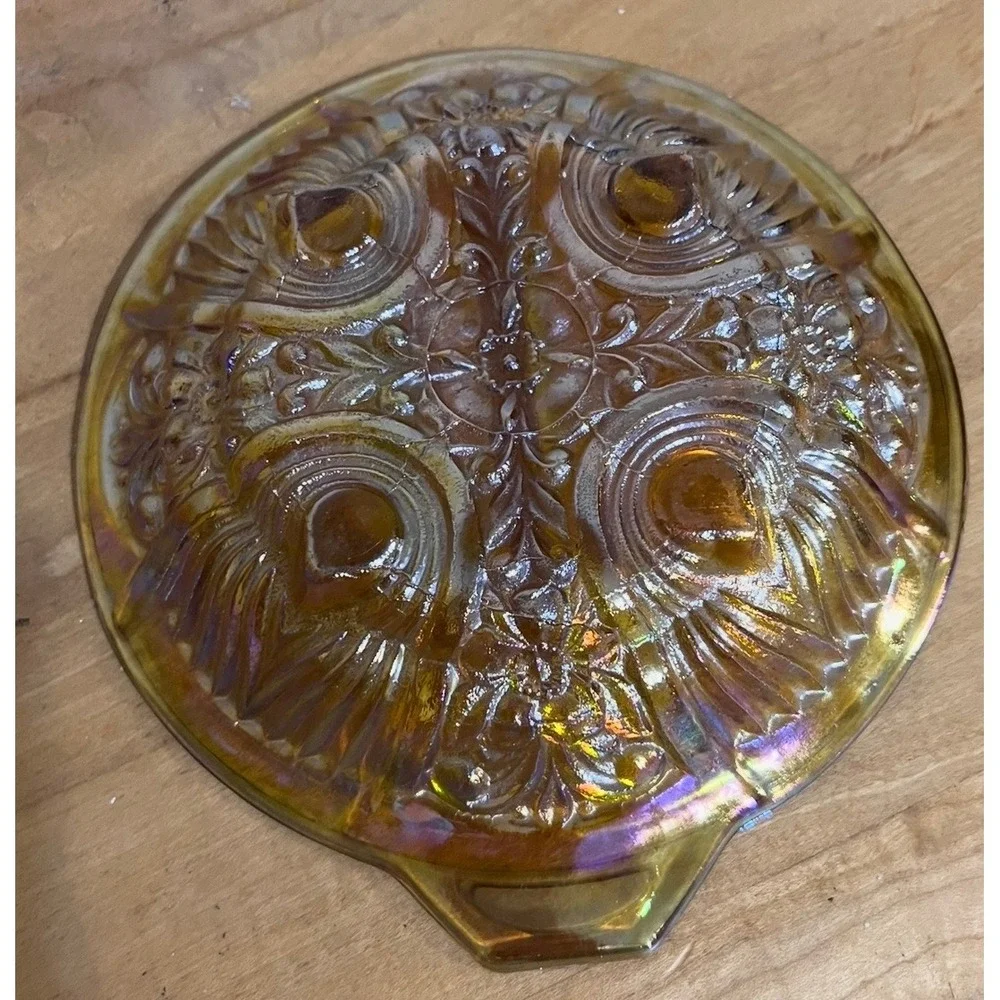 Indiana Glass Killarney Marigold Carnival Glass Divided Relish Dish Tab Handle